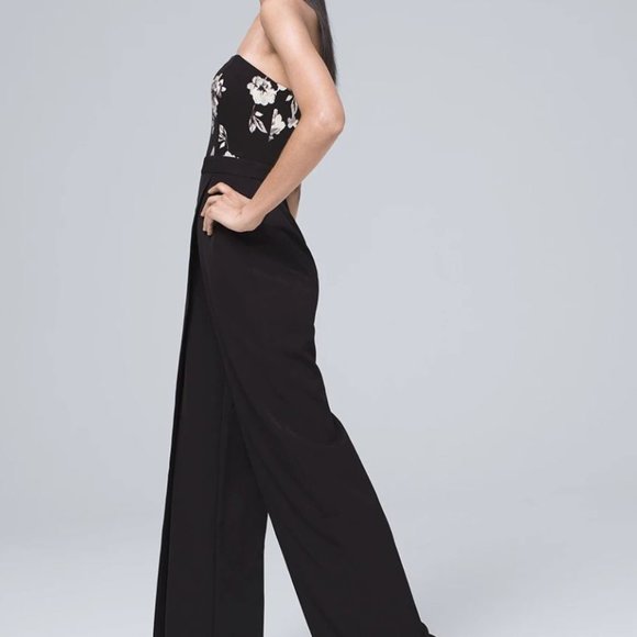 WHBM - Sz0 Floral Bodice/Black Split-Leg Jumpsuit - Picture 6 of 6